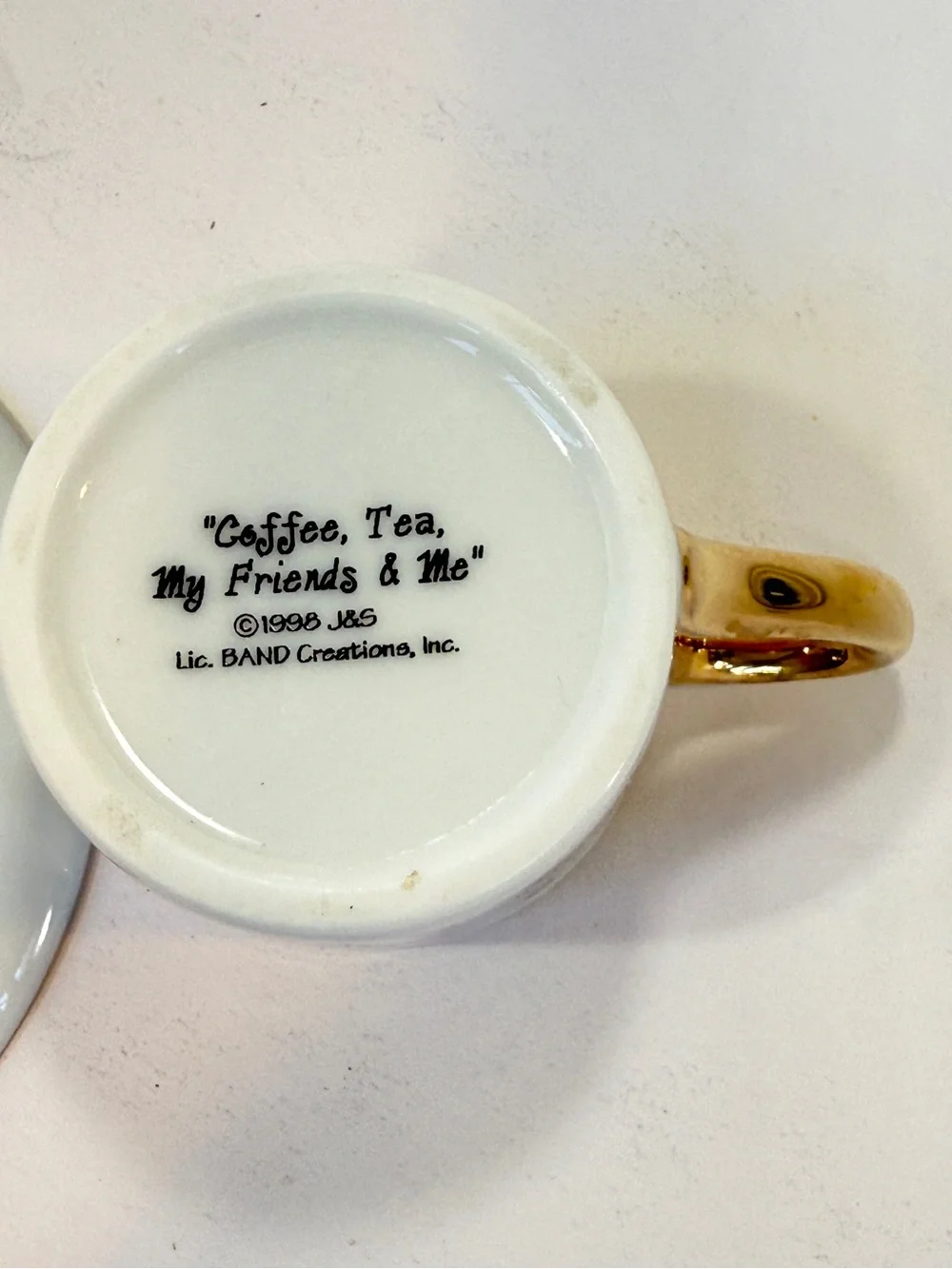 Vintage Mini Teacup Saucer Set Floral “Coffee, Tea, My Friends & Me” 1998 J&S